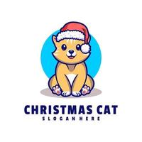 gato bonito com modelo de logotipo de chapéu de Papai Noel vetor