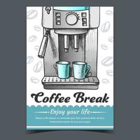 máquina de café expresso com vetor de pôster desenhado de duas xícaras