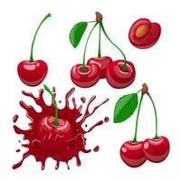 conjunto de frutas vermelhas cereja ilustração vetorial de desenhos animados vetor