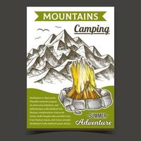 vetor de cartaz de publicidade de fogo de acampamento de montanhas