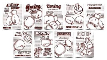 vetor de conjunto de cartazes de publicidade de academia de clube de boxe