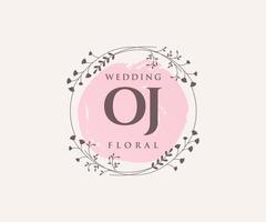 modelo de logotipos de monograma de casamento de carta inicial oj, modelos modernos minimalistas e florais desenhados à mão para cartões de convite, salve a data, identidade elegante. vetor