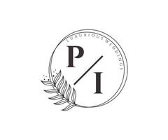 modelo de logotipos de monograma de casamento de letra de iniciais pi, modelos minimalistas e florais modernos desenhados à mão para cartões de convite, salve a data, identidade elegante. vetor