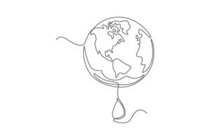 uma linha contínua desenhando gotas de água abaixo da terra. conceito de dia mundial da água. única linha desenhar design gráfico ilustração vetorial. vetor