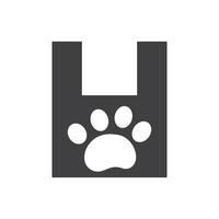 letra h logotipo de cuidados com animais de estimação, sinal de vetor de design de logotipo de cachorro e modelo de símbolo