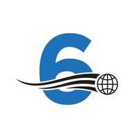 letra 6 logotipo global combinado com ícone global, sinal de terra para modelo de identidade de negócios e tecnologia vetor