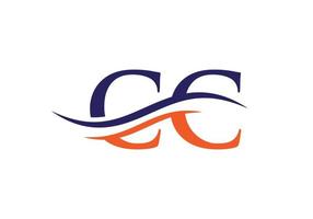 design de logotipo swoosh letter cc para negócios e identidade da empresa. logotipo cc de onda de água vetor