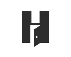 design de logotipo de porta letra h combinado com modelo de vetor de ícone de porta aberta mínimo