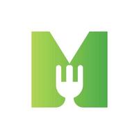 logotipo do restaurante letra m combinado com modelo de vetor de ícone de garfo