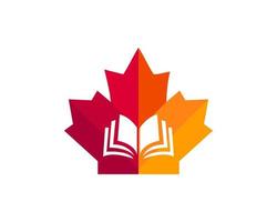 design de logotipo de livro de bordo. logotipo da educação canadense. folha de bordo vermelha com vetor de livro
