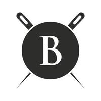 logotipo de alfaiate da letra b, combinação de agulha e linha para bordar, têxtil, moda, tecido, modelo de tecido vetor