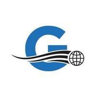 logotipo global da letra g combinado com ícone global, sinal de terra para modelo de identidade de negócios e tecnologia vetor