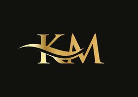 design de logotipo km de carta premium com conceito de onda de água. design de logotipo de carta km com moda moderna vetor