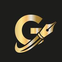 logotipo educacional no conceito de letra g com modelo de vetor de ponta de caneta