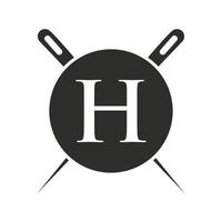 logotipo alfaiate letra h, combinação de agulha e linha para bordar, têxtil, moda, tecido, modelo de tecido vetor