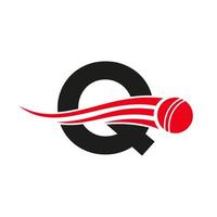letra q conceito de logotipo de críquete com ícone de bola para modelo de vetor de símbolo de clube de críquete. sinal de jogador de críquete