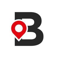 letra b sinal de design de logotipo de localização. conceito de ícone de localização com alfabeto para modelo de vetor de símbolo de direção de estrada