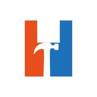 conceito de logotipo de martelo de letra h para construção, modelo de vetor de símbolo de reparo de empresa de carpintaria