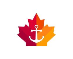 logotipo da âncora de bordo. folha de bordo vermelha canadense com logotipo âncora vetor