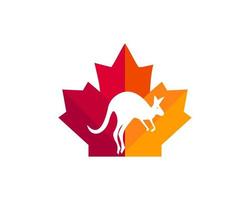 design de logotipo de canguru de bordo. logotipo canguru canadense. folha de bordo vermelha com vetor de canguru pulando