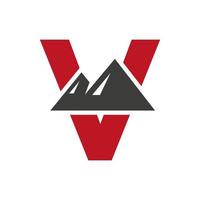 letra v sinal de vetor de logotipo de montagem. o logotipo da paisagem da natureza da montanha combina com o ícone e o modelo da colina