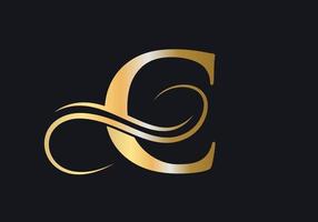 sinal luxuoso do logotipo da letra c com cor luxuosa dourada e símbolo do monograma vetor