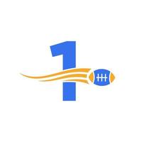 letra 1 logotipo de rugby, logotipo de futebol americano combinado com ícone de bola de rugby para símbolo de vetor de clube de futebol americano