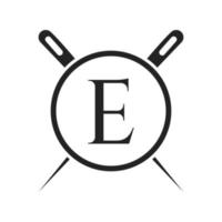 logotipo alfaiate da letra e, combinação de agulha e linha para bordar, têxtil, moda, tecido, modelo de tecido vetor