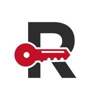 o logotipo da chave da letra r combina com a chave do armário de casa para modelo de vetor de símbolo de aluguel de imóveis e casas