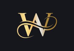 sinal luxuoso do logotipo da letra w com cor luxuosa dourada e símbolo do monograma vetor