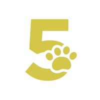 letra 5 logotipo de cuidados com animais de estimação, sinal de vetor de design de logotipo de cachorro e modelo de símbolo