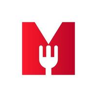 logotipo do restaurante letra m combinado com modelo de vetor de ícone de garfo