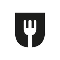 logotipo do restaurante letra u combinado com modelo de vetor de ícone de garfo