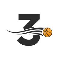 letra 3 design de logotipo de bola de basquete para modelo de vetor de símbolo de clube de cesta. elemento de logotipo de basquete