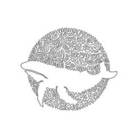 desenho contínuo de uma curva de arte abstrata de baleia incrível em círculo. ilustração vetorial de traço editável de linha única de mamífero marinho em forma de torpedo para logotipo, decoração de parede, decoração de impressão de pôster vetor