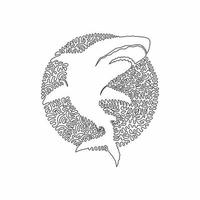 curva contínua um desenho de linha de arte abstrata de ataques de tubarão em círculo. ilustração vetorial de traço editável de linha única de tubarão predatório para logotipo, decoração de parede e decoração de impressão de pôster vetor