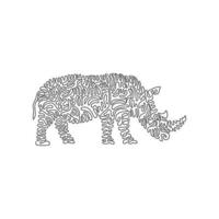 curva contínua desenho de uma linha de rinoceronte temível, arte abstrata de curva. ilustração vetorial de traço editável de linha única de herbívoros gigantes com chifres para logotipo, decoração de parede, decoração de impressão de pôster vetor