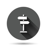 ícone de sinalização de encruzilhada em estilo simples. ilustração em vetor direção estrada em fundo redondo preto com efeito de sombra longa. conceito de negócio de botão de círculo roadsign.