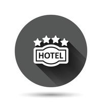 ícone de sinal de hotel 4 estrelas em estilo simples. ilustração em vetor pousada em fundo redondo preto com efeito de sombra longa. conceito de negócio de botão de círculo de informação de quarto de albergue.