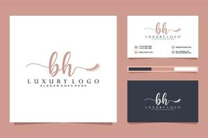 coleções iniciais de logotipos femininos bh e vetor premium de modelo de cartão de visita