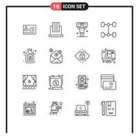 16 pacote de esboço de interface de usuário de sinais e símbolos modernos de elementos de design de vetores editáveis de automóveis de campanha de frutas de negócios