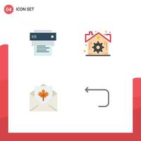 conjunto de ícones planos de interface móvel de 4 pictogramas de configurações de educação de saudações de impressora elementos de design de vetores editáveis de ação de graças