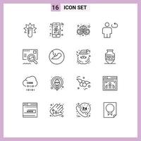 16 ícones criativos, sinais e símbolos modernos de encontrar, verificar traje, repetir elementos de design de vetor humano editável
