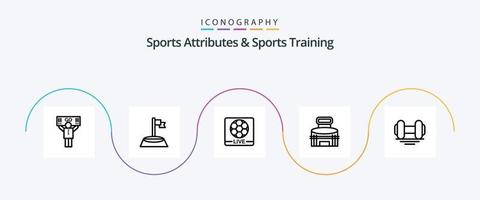 atributos esportivos e pacote de ícones da linha 5 de treinamento esportivo, incluindo halteres. esporte. viver. jogos. prédio vetor