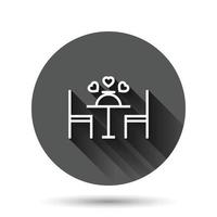 ícone de jantar romântico em estilo simples. ilustração em vetor café no fundo redondo preto com efeito de sombra longa. conceito de negócio de botão de círculo de restaurante.