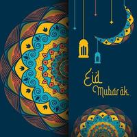 design de vetor de pôster de mandala colorida eid mubarak