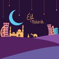 conceito de cidade colorida eid mubarak cartaz design vetorial vetor