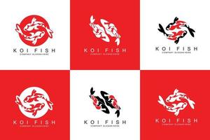 design de logotipo de peixe koi, vetor de peixes ornamentais, produto de marca de ilustração de ornamento de aquário