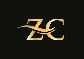 design inicial do logotipo da letra dourada zc. design de logotipo zc com moda moderna vetor