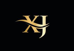 design inicial do logotipo da letra dourada xj. design de logotipo xj com moda moderna vetor